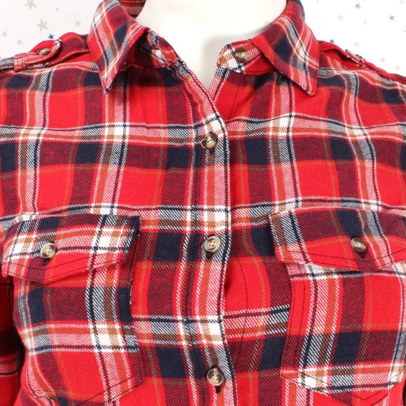 Plaid Button Up Shirt Dress with Belt Red - Picture 3 of 10